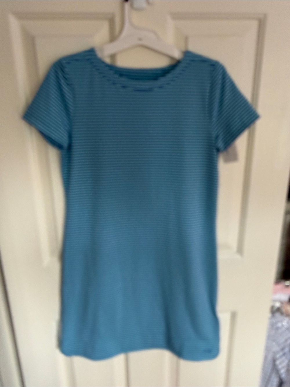Blue Striped Short Sleeve Shift Dress